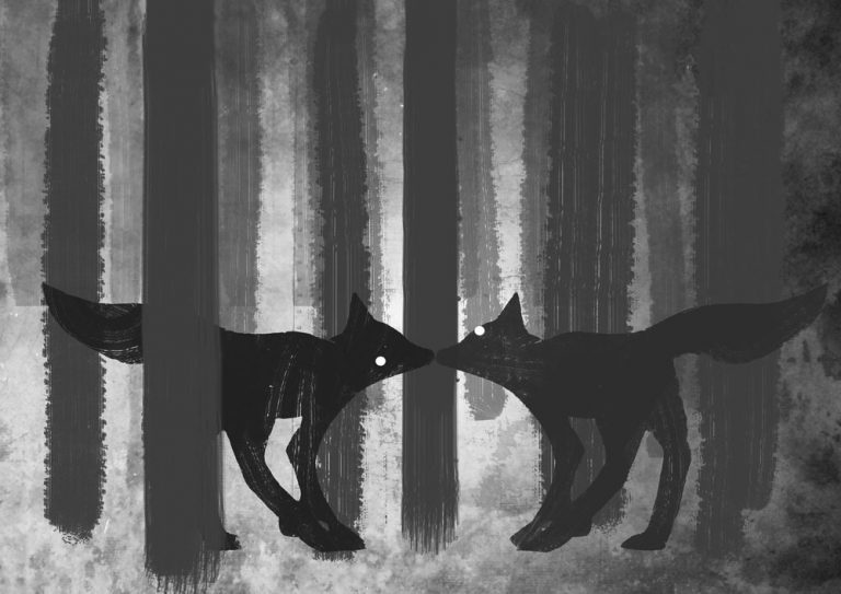 foxes in the forest digital artwork illustration